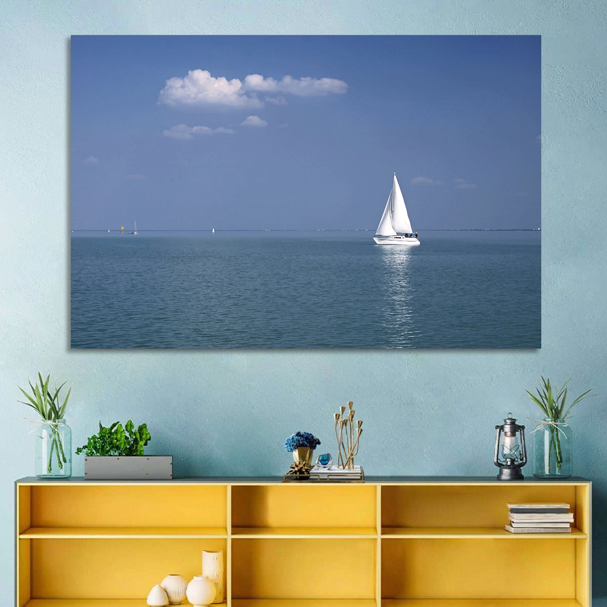 Sailboat on Lake Balaton Wall Art in a room, landscape