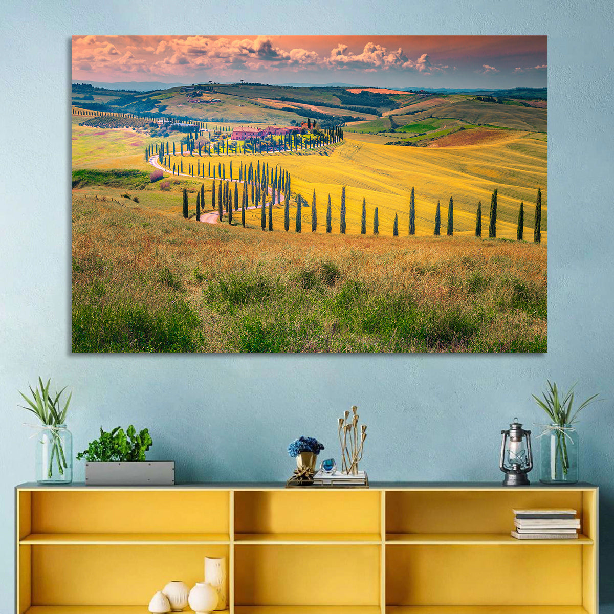 Val D'orcia Cypress Road Wall Art in a room, landscape