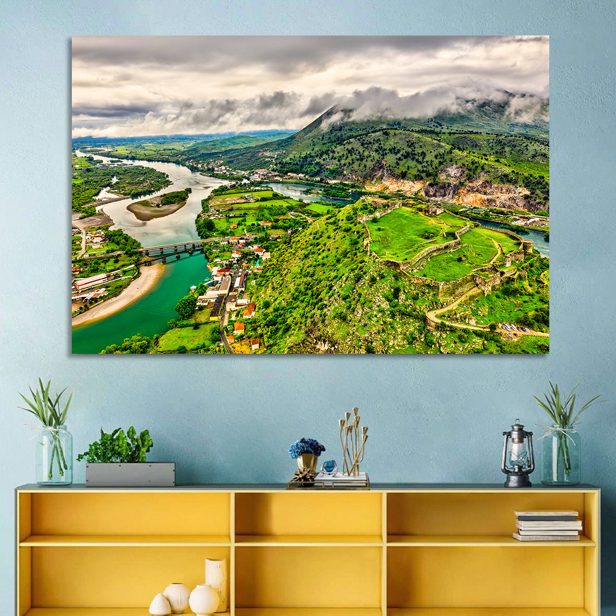 Rozafa Castle River Valley View Wall Art in a room, landscape