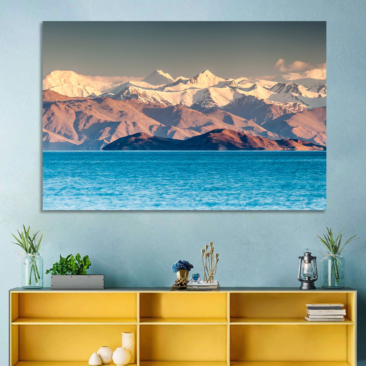 Karakul Lake at Golden Hour Wall Art in a room, landscape