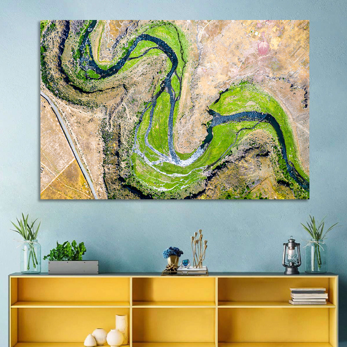 Kasagh River Valley Aerial Wall Art in a room, landscape