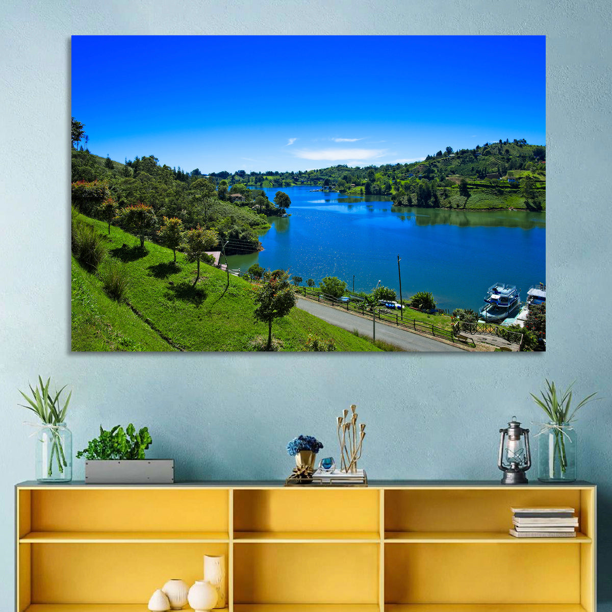 Santa Fe De Antioquia Lake View Wall Art in a room, landscape
