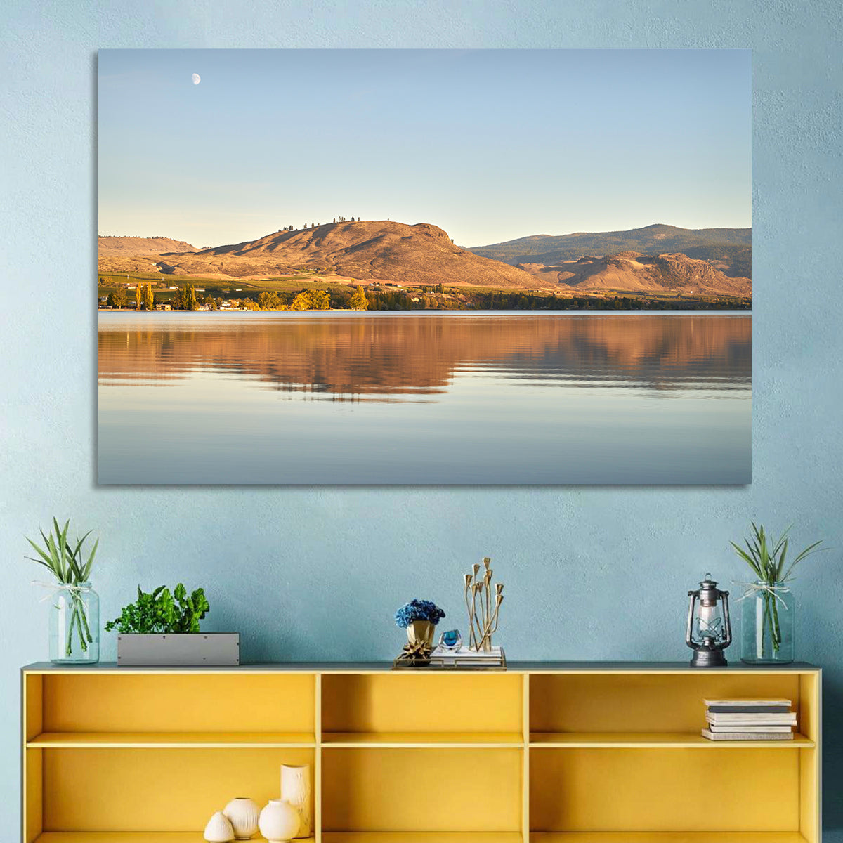 Osoyoos Lake Moonlit Reflection Wall Art in a room, landscape