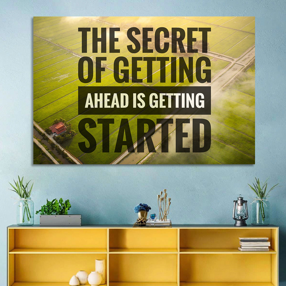 Getting Started Sunlit Farmland Wall Art in a room, landscape