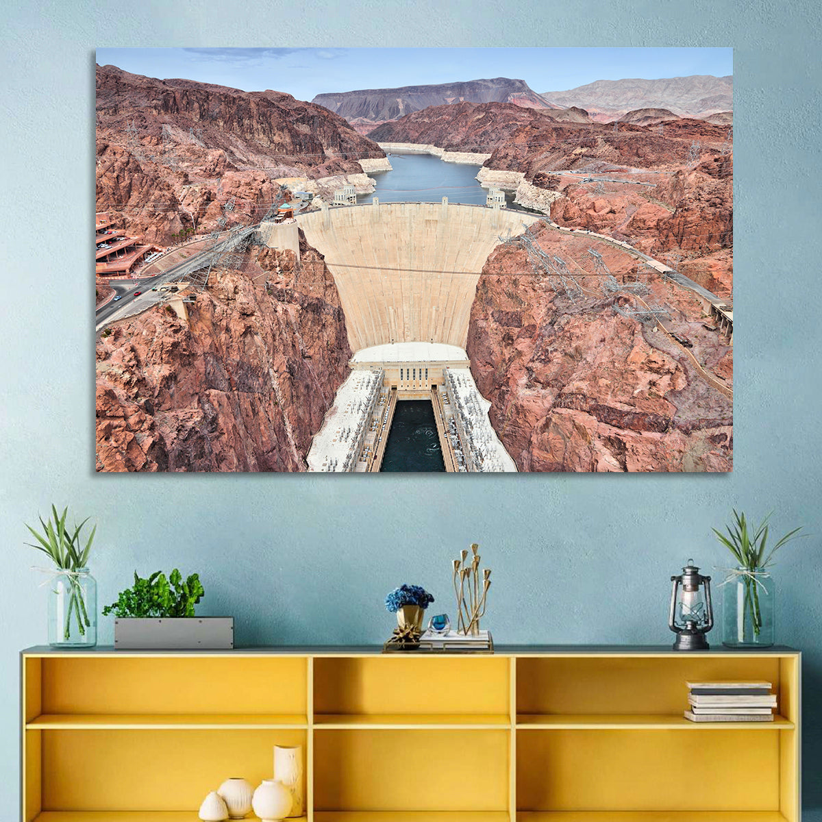Hoover Dam High-angle View Wall Art in a room, landscape