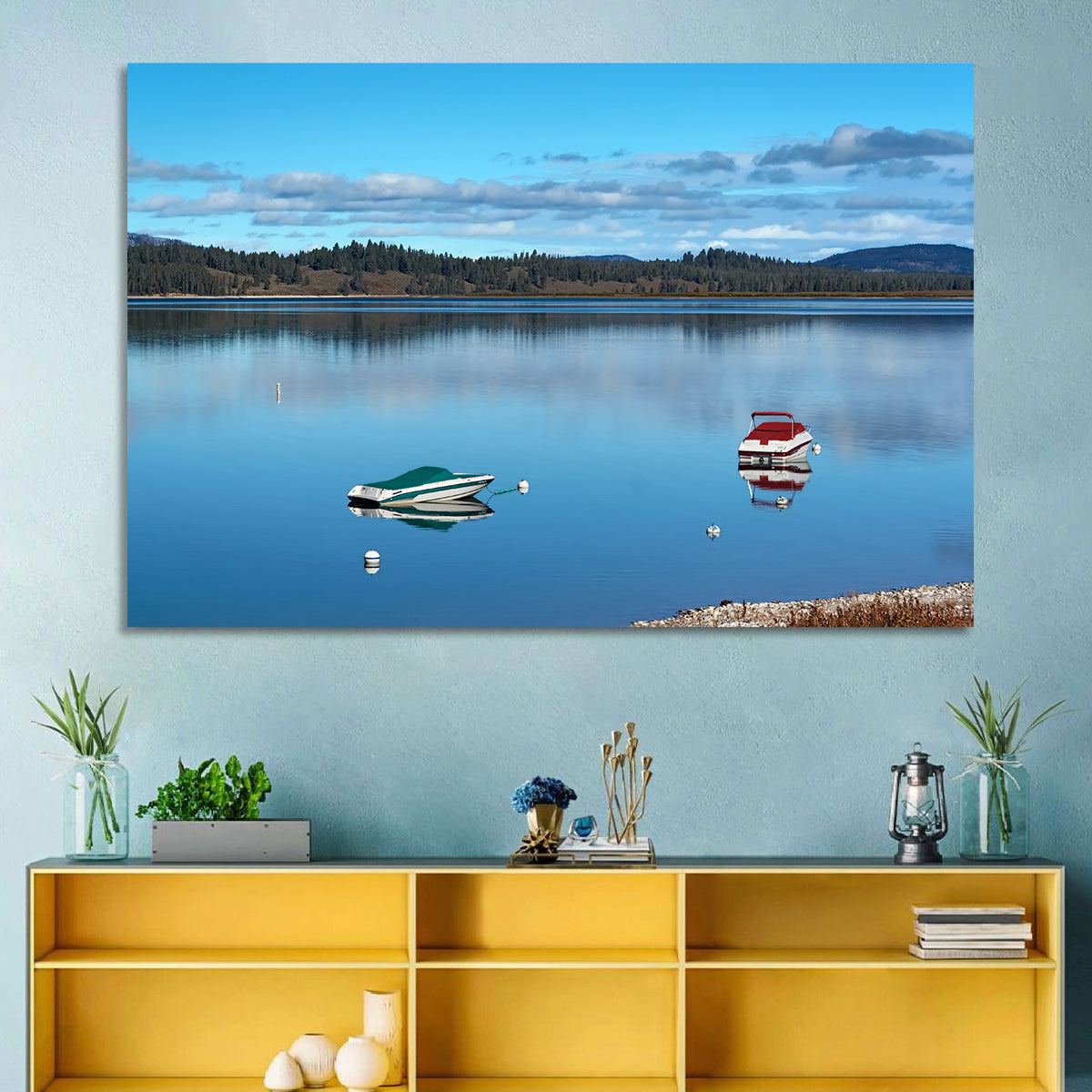 Jenny Lake Reflections Wall Art in a room, landscape