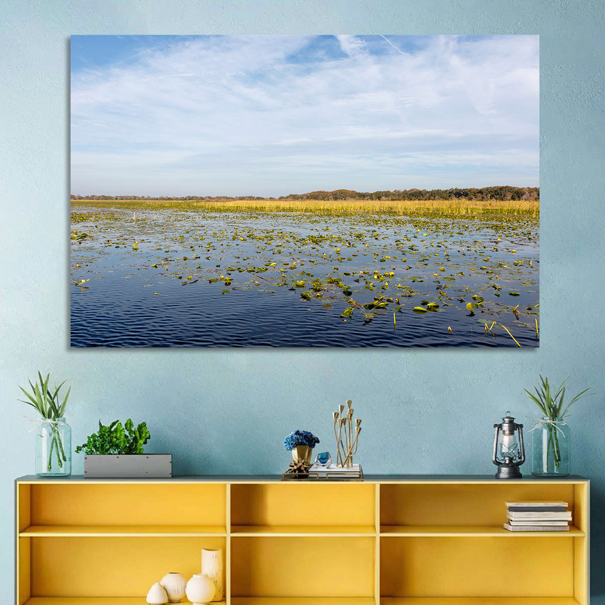 Lake Toho Lily Pads Wall Art in a room, landscape