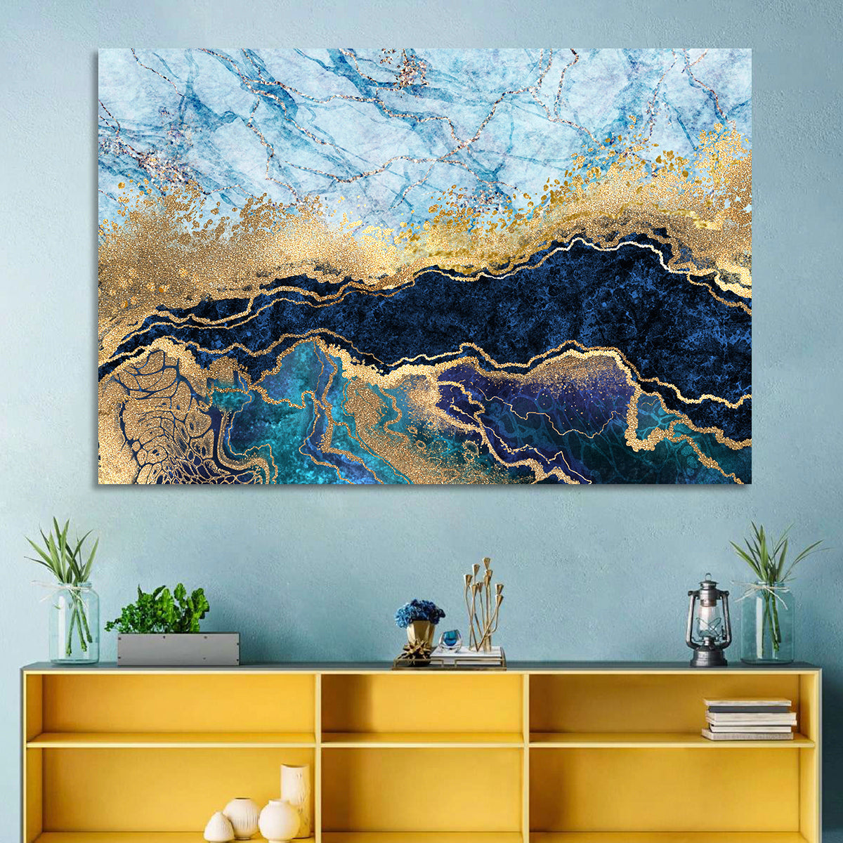 Blue Marble with Gold Veins Wall Art