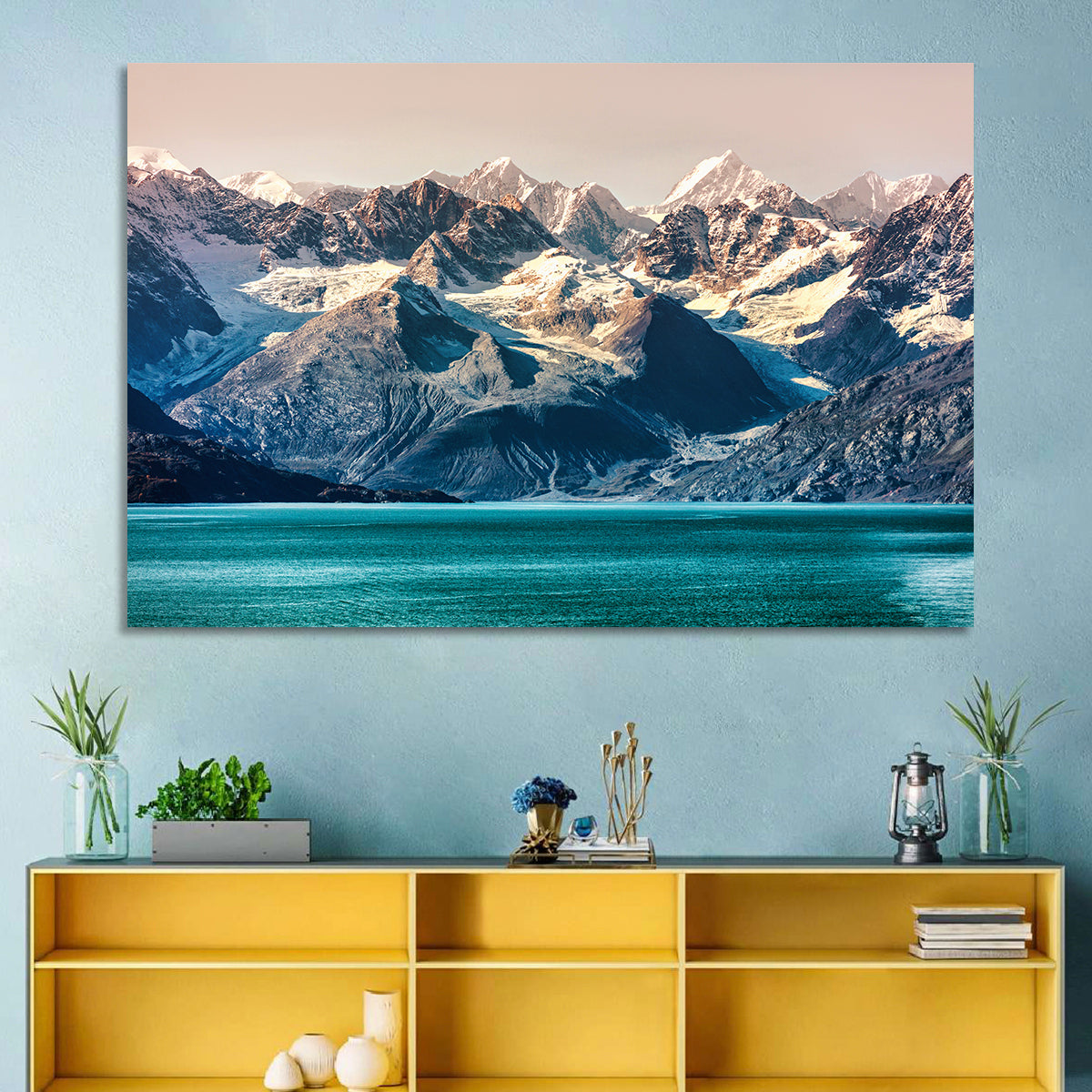 Glacier Bay Turquoise Waters Wall Art in a room, landscape