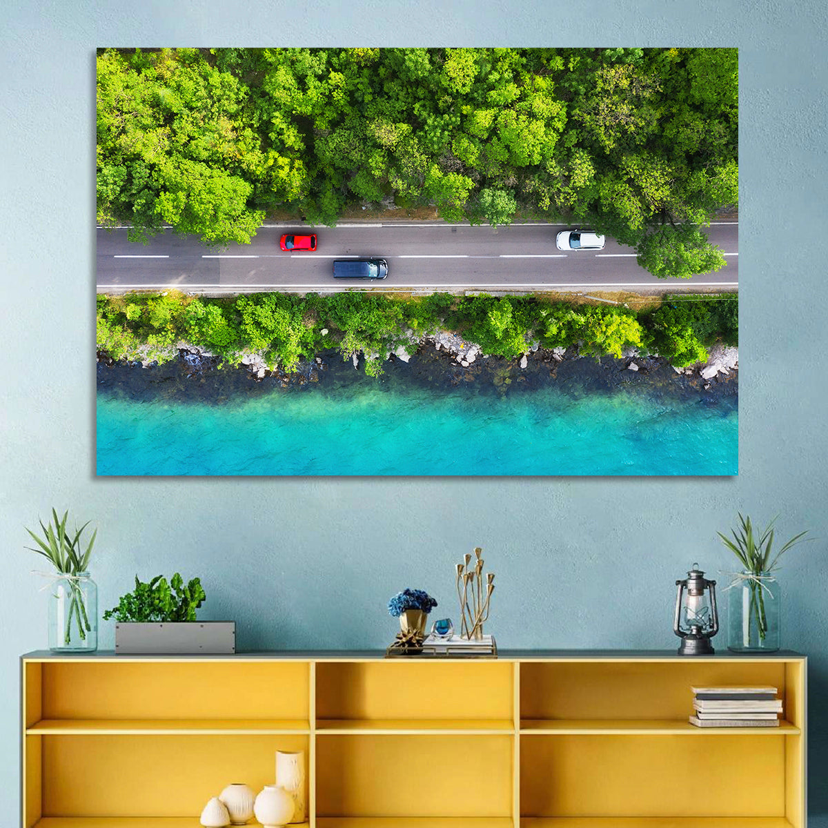 Sea Coast Highway Wall Art in a room, landscape