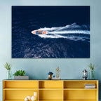 Sleek Speedboat Over Navy Sea Wall Art