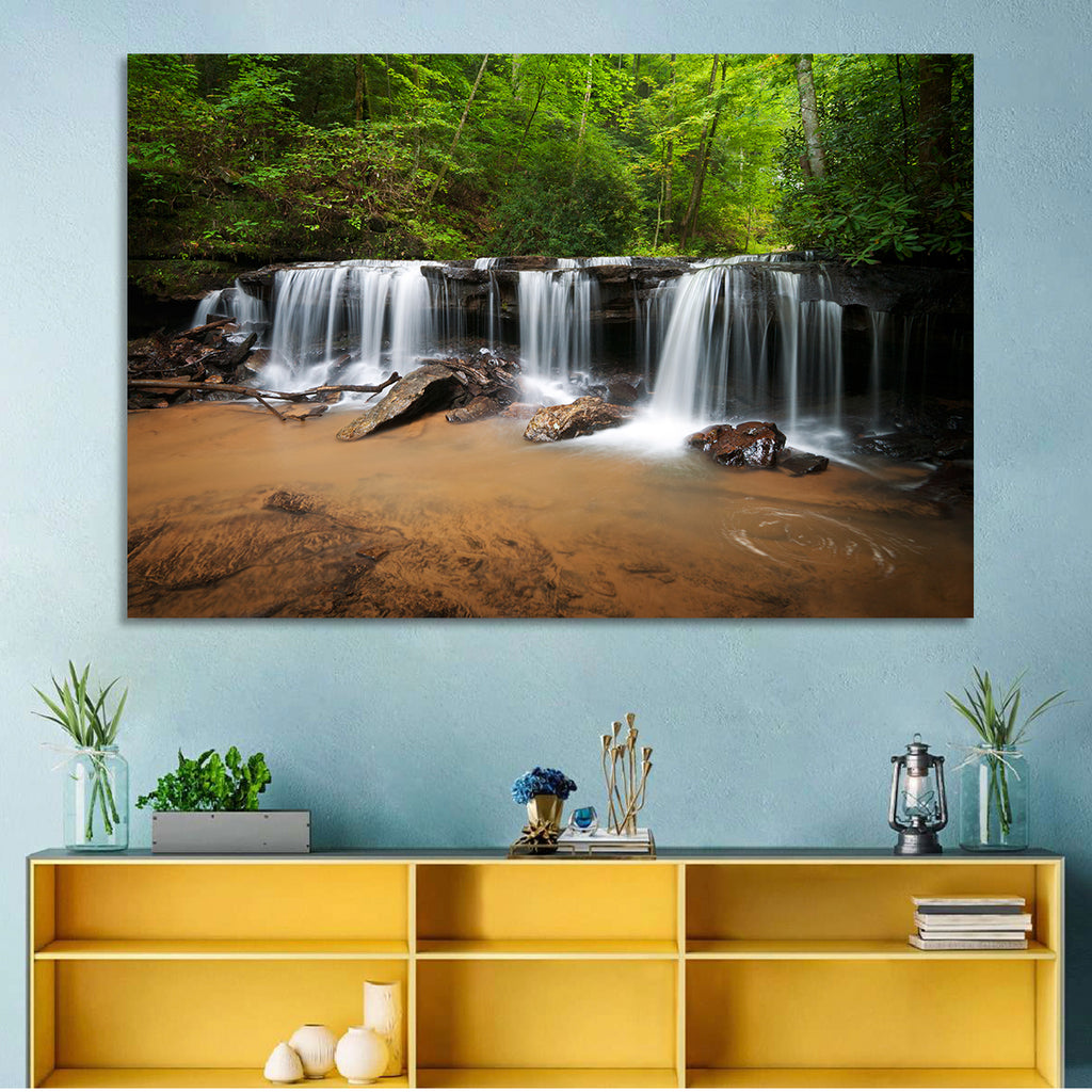 Lush Green Forest Waterfall Wall Art