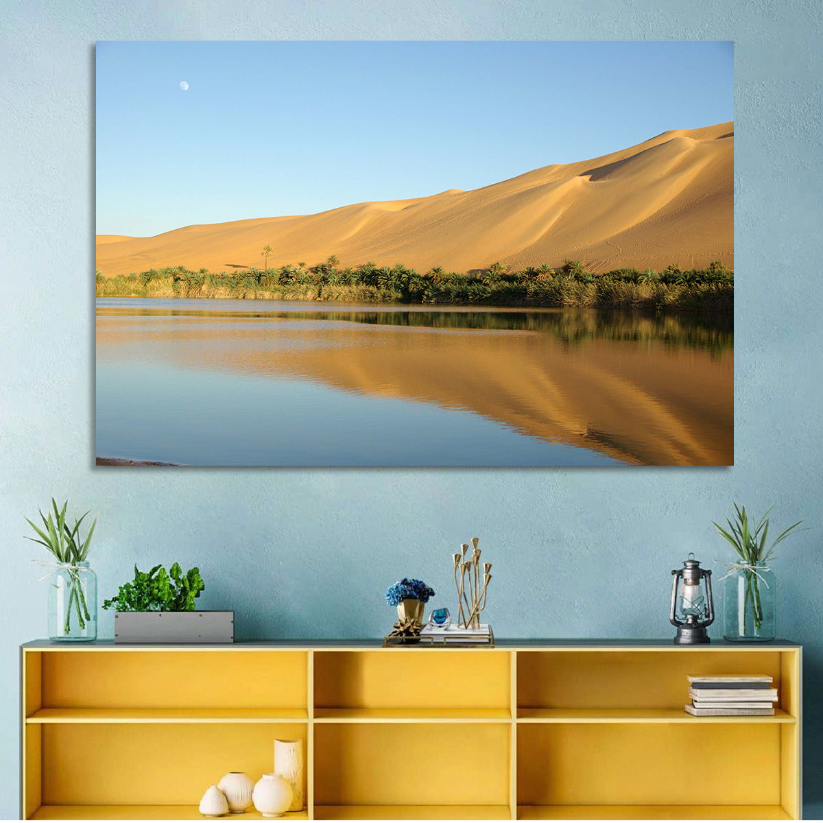 Desert Oasis Reflection Wall Art in a room, landscape