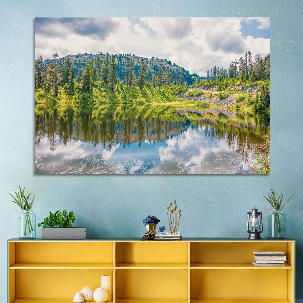 Highwood Lake Reflection Wall Art in a room, landscape