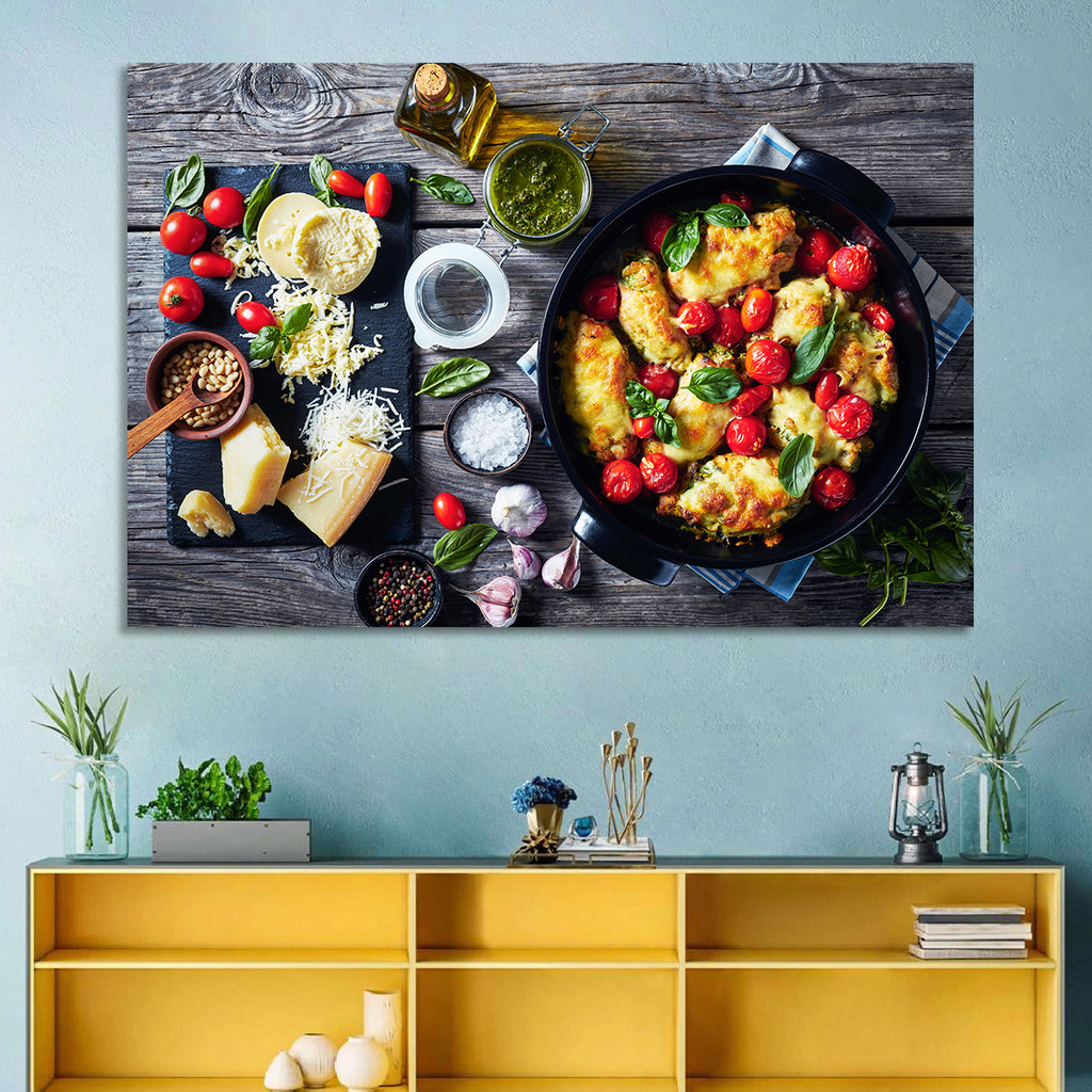Pesto Baked Chicken Flat Lay Wall Art