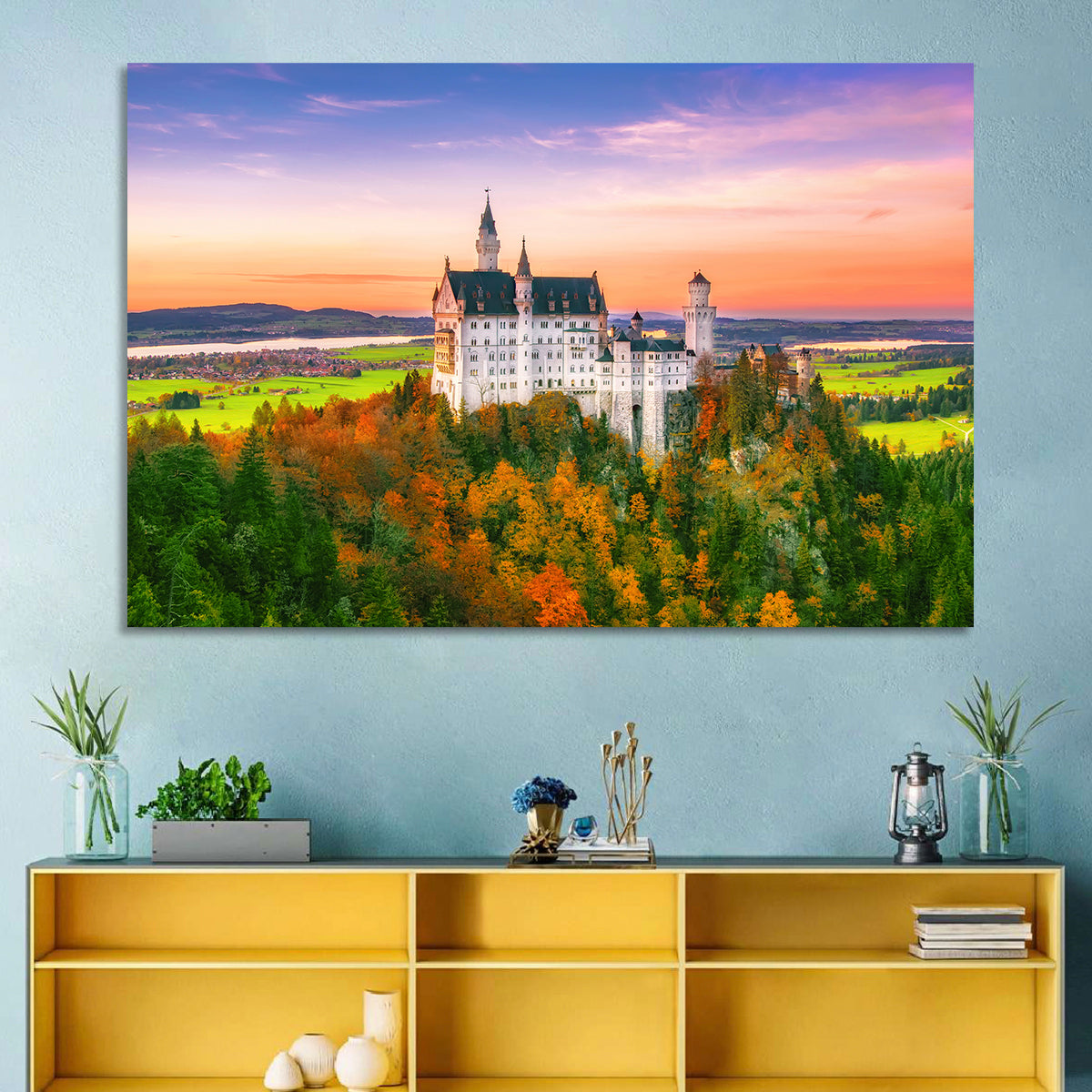 Neuschwanstein Castle at Autumn Sunset Wall Art