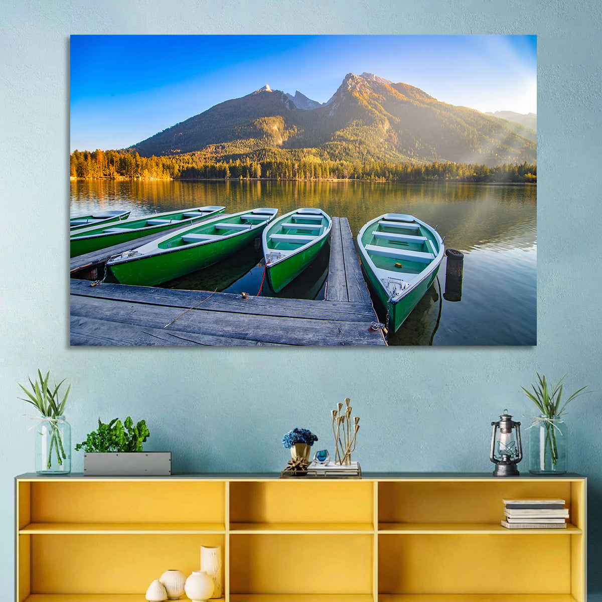 Moored Boats at Hintersee Wall Art in a room, landscape