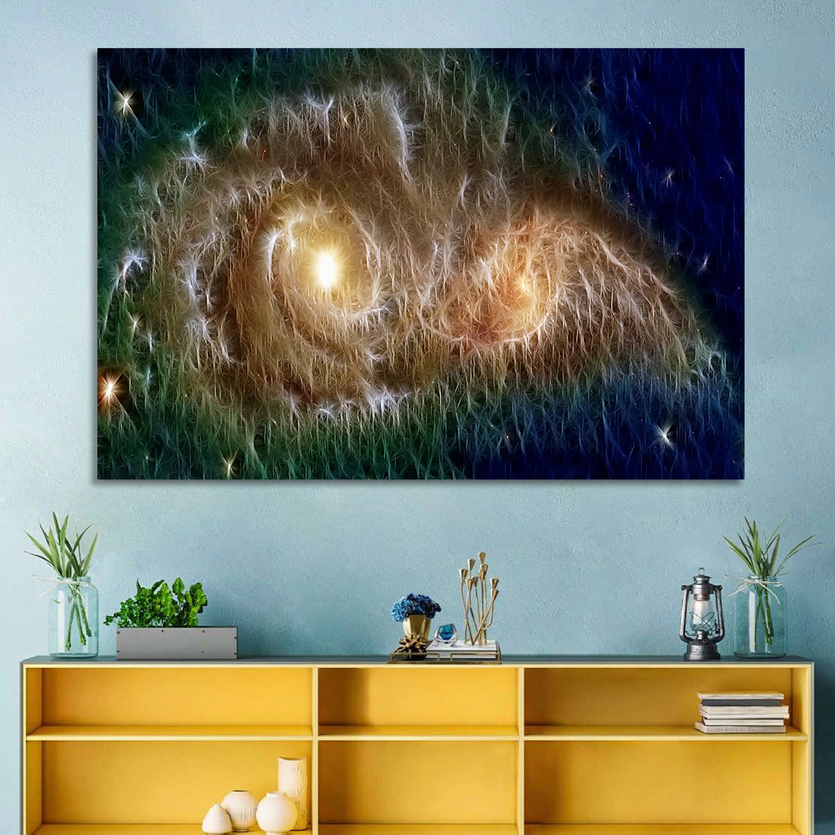 Infinite Universe and Galaxies Wall Art in a room, landscape