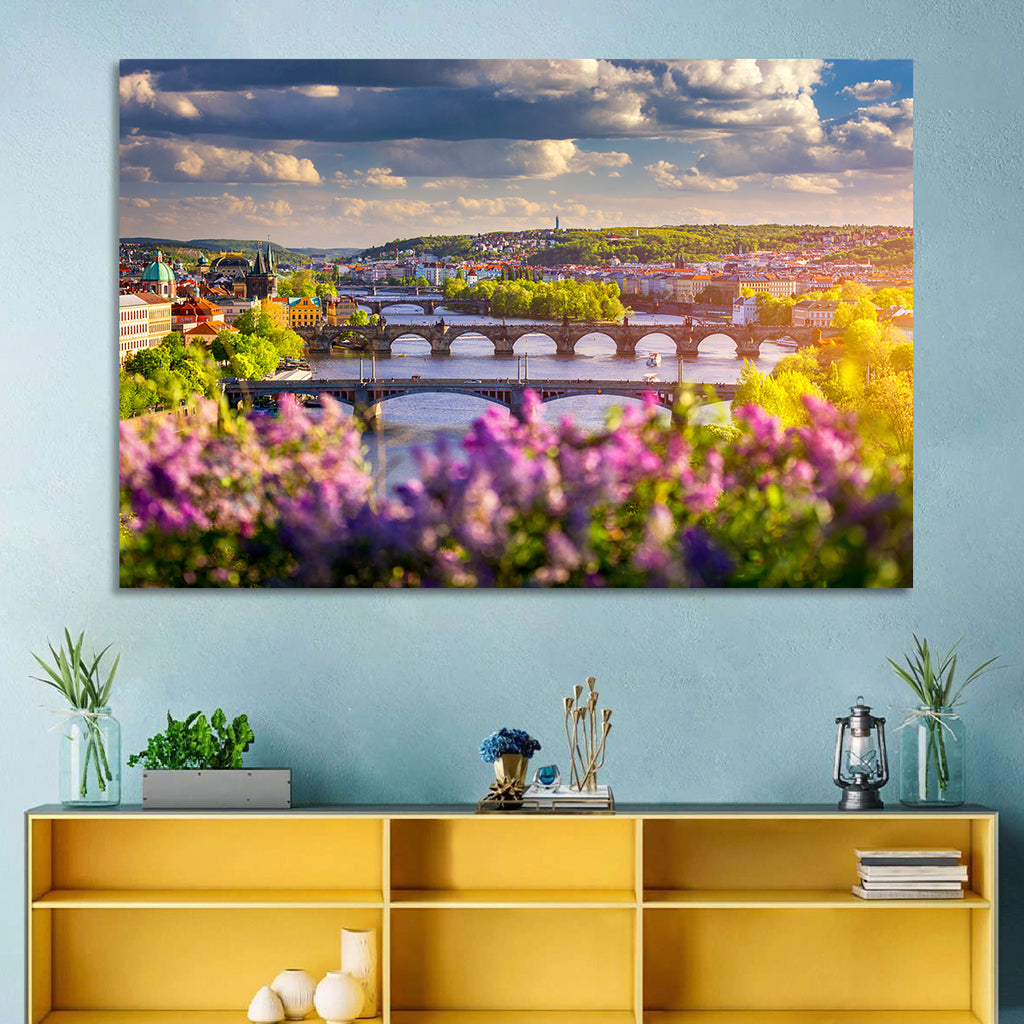 Prague Vltava Bridges in Spring Light Wall Art
