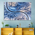 Snowy Forest Road at Golden Hour Wall Art