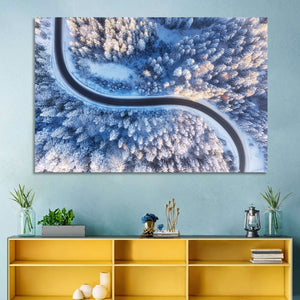 Snowy Aerial Forest Road Wall Art