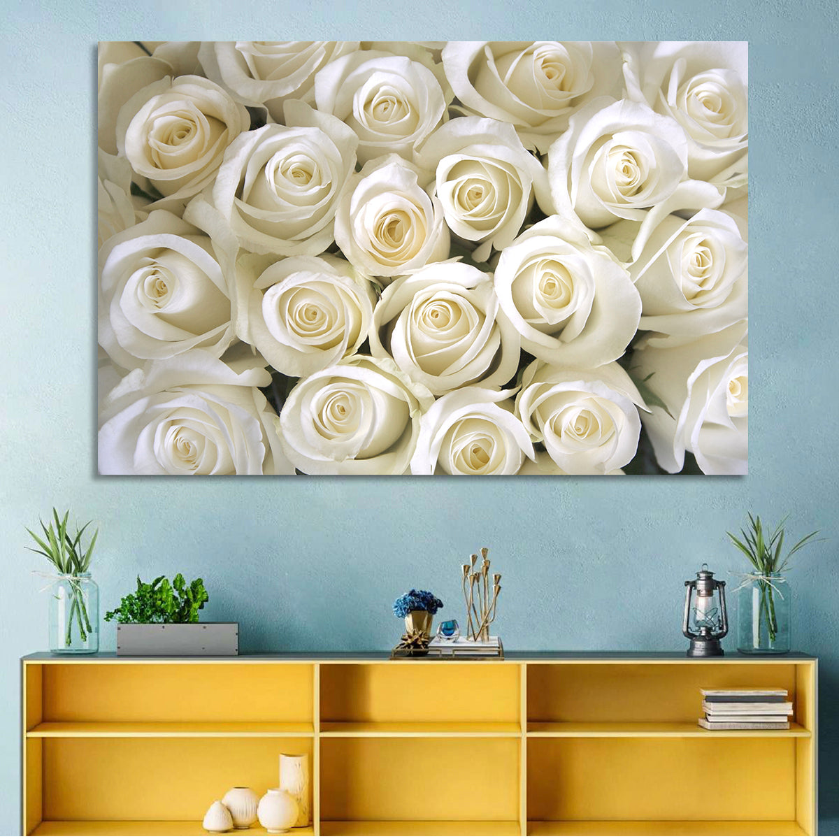 Silky Roses Wall Art in a room, landscape