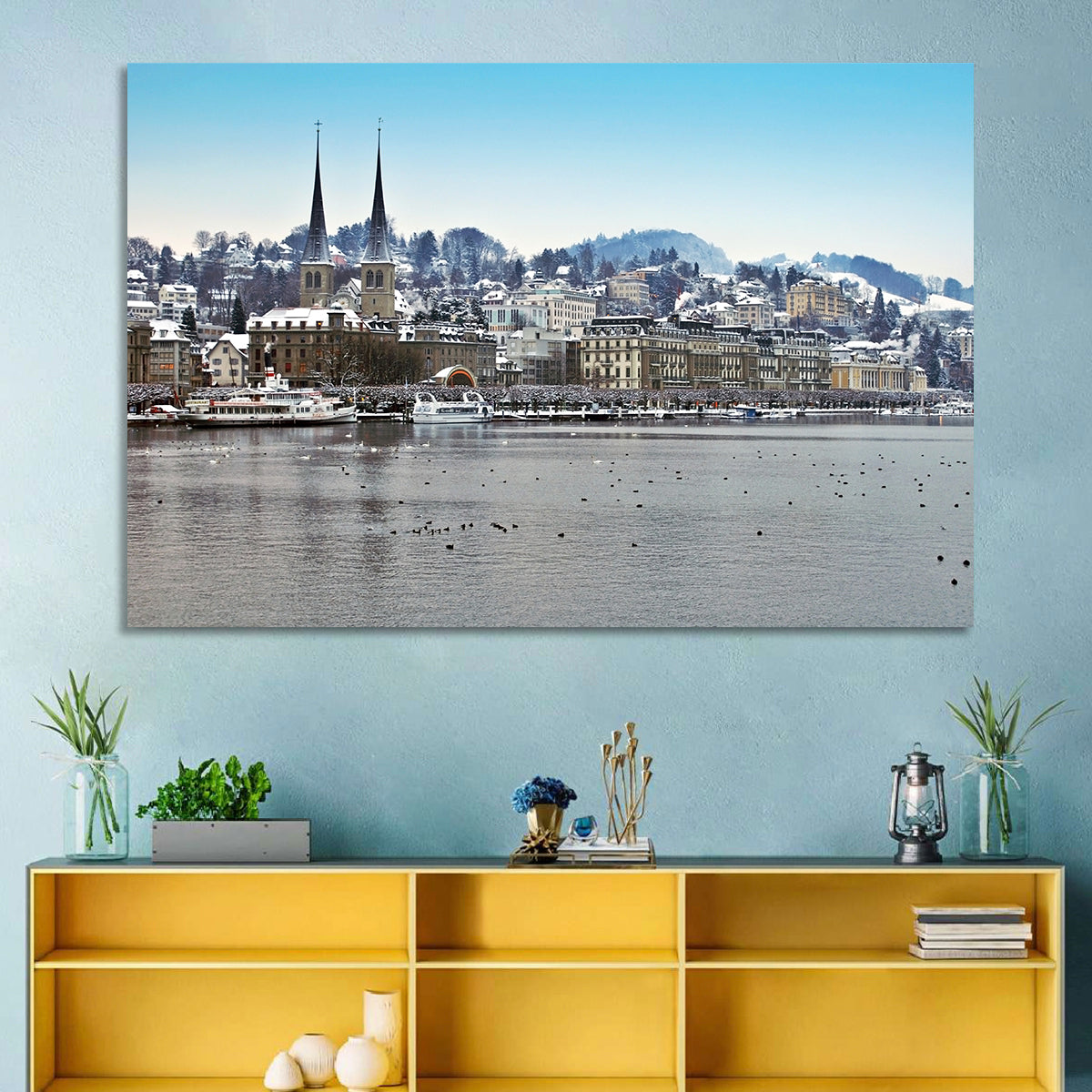 Hofkirche Lucerne Cityscape Wall Art in a room, landscape