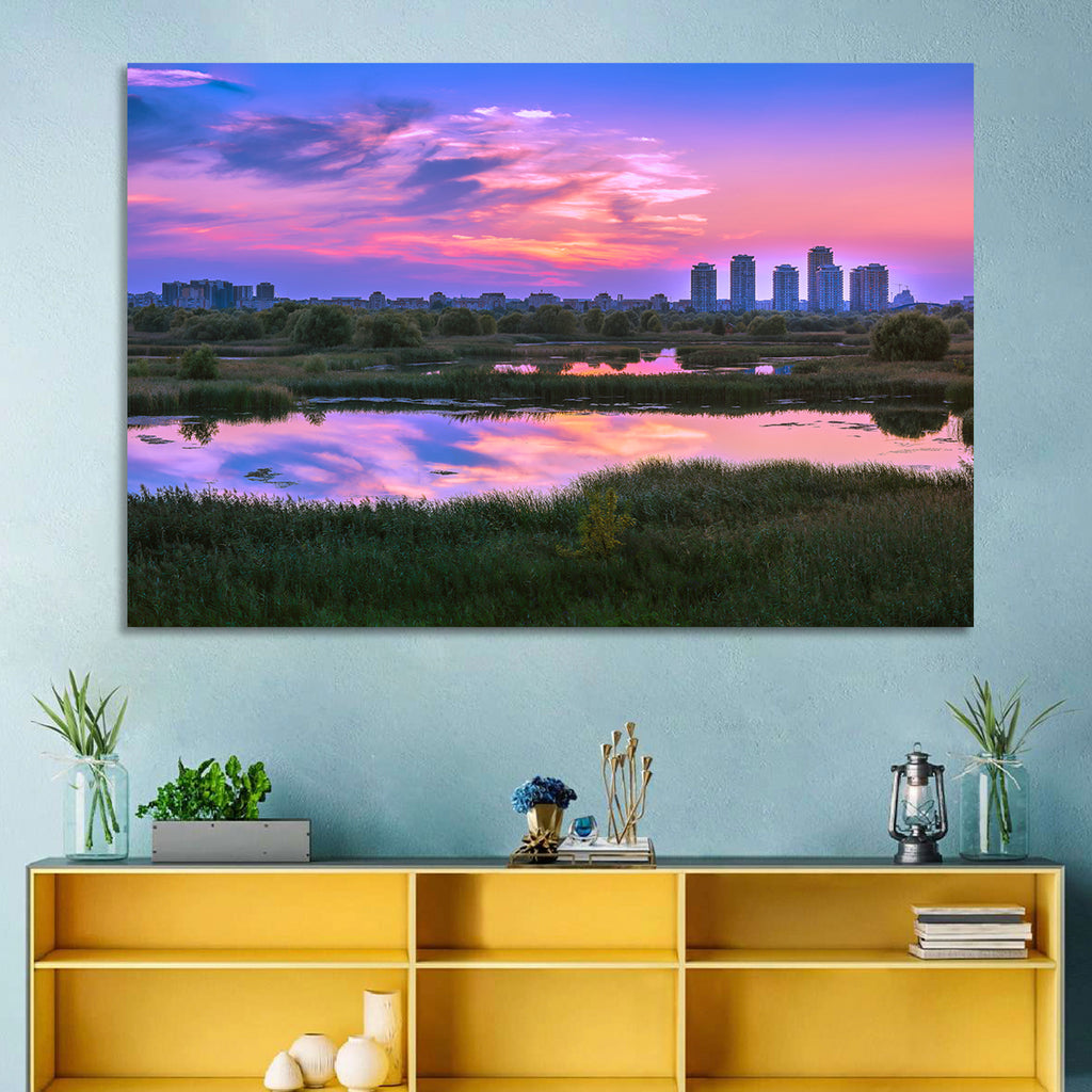 Vacaresti Park Sunset Reflection Wall Art