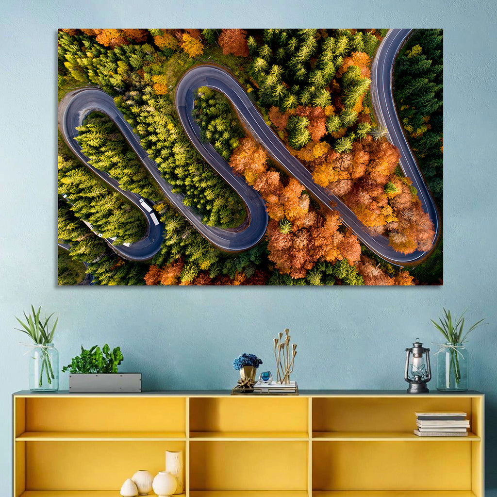 Autumn Aerial Mountain Road Wall Art