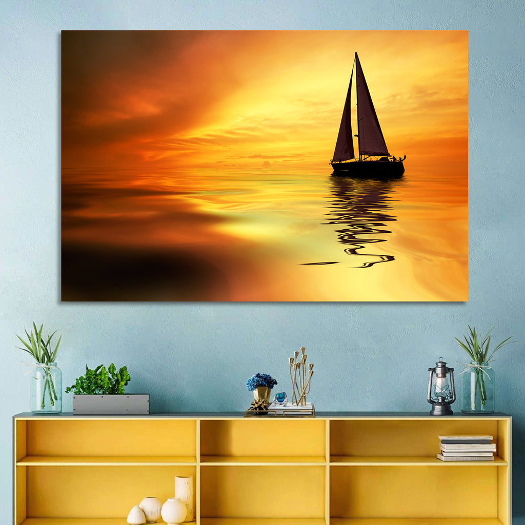 Golden Hour Sailboat Silhouette Wall Art