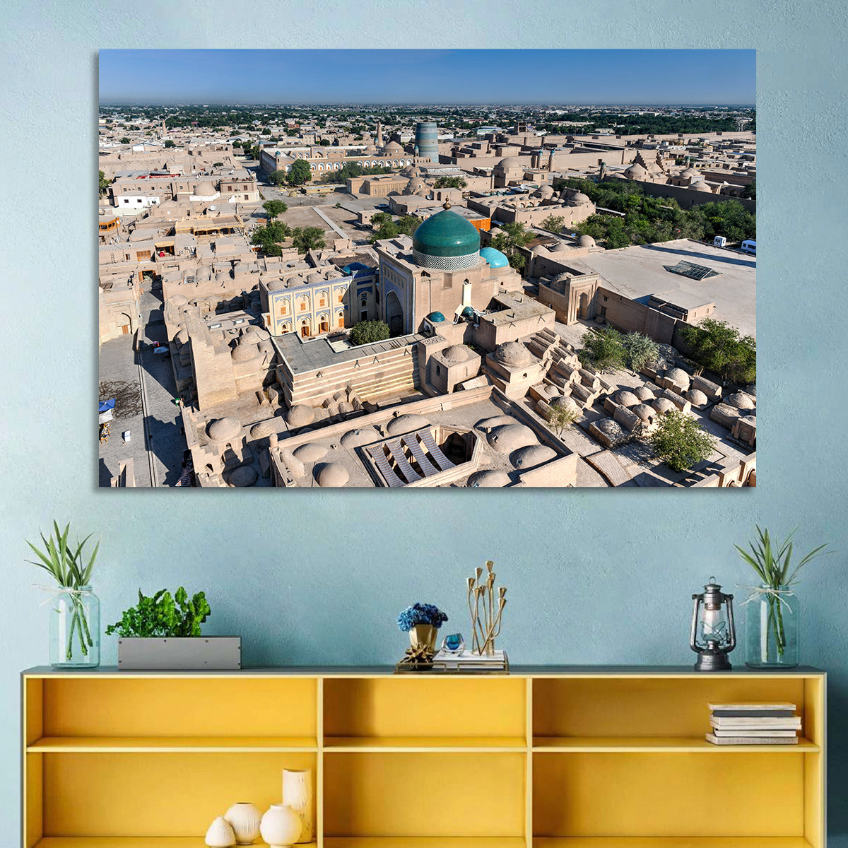 Khiva Green Dome Madrassa Wall Art in a room, landscape