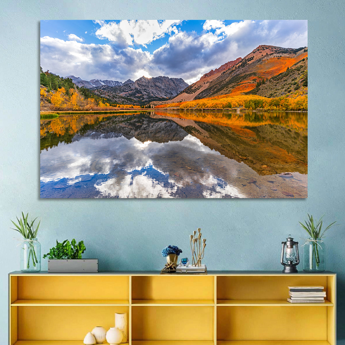 North Lake Autumn Reflection Wall Art in a room, landscape
