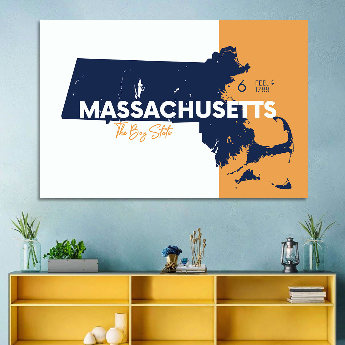 Massachusetts State Map Wall Art in a room, landscape