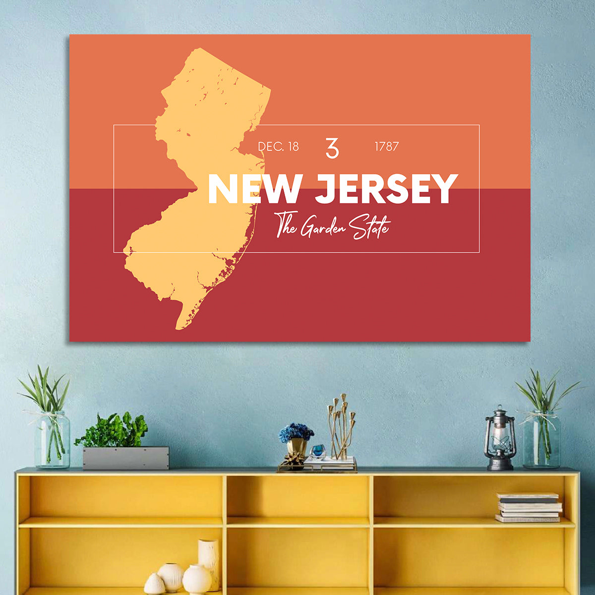 New Jersey State Map Wall Art in a room, landscape