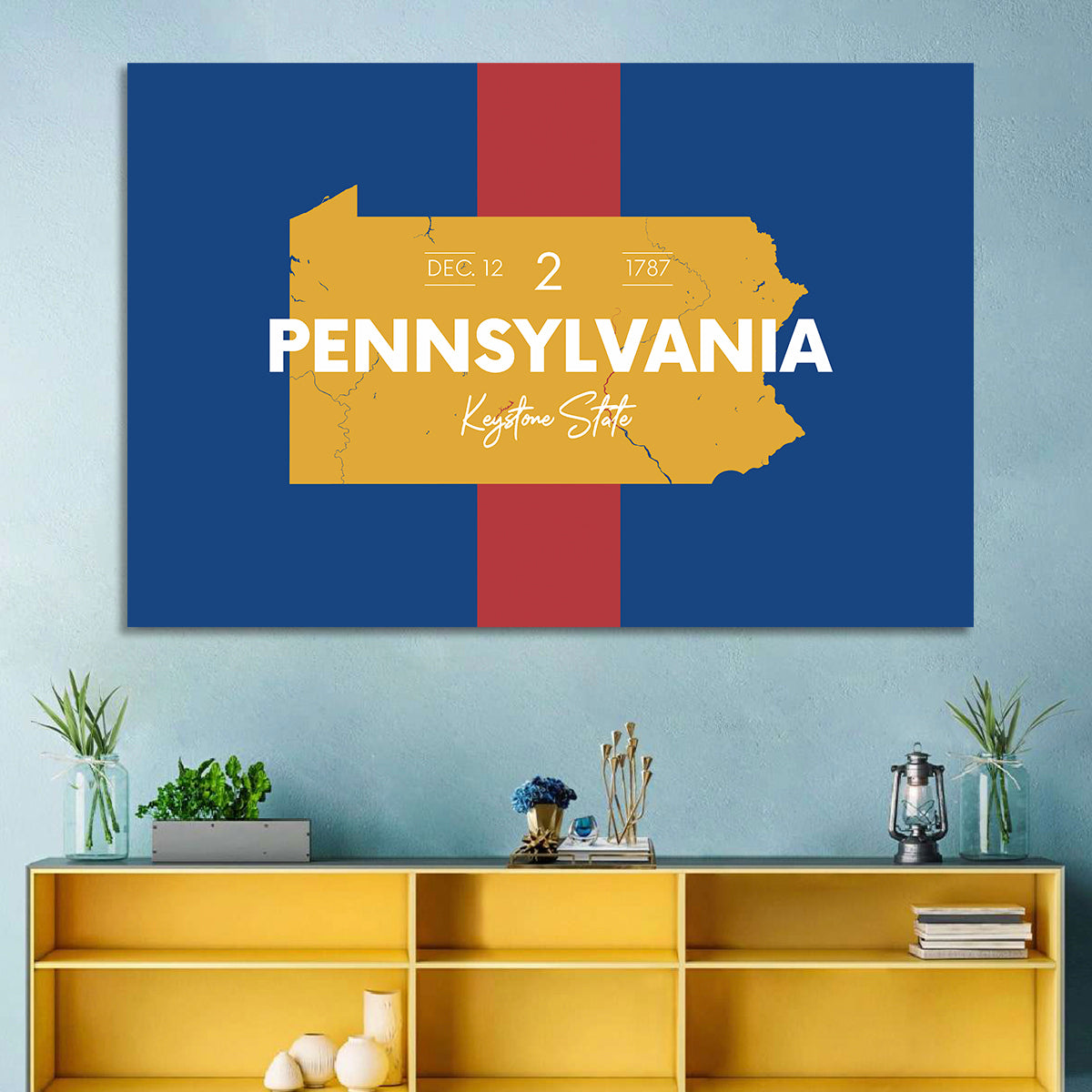 Keystone State Map Graphic Wall Art in a room, landscape