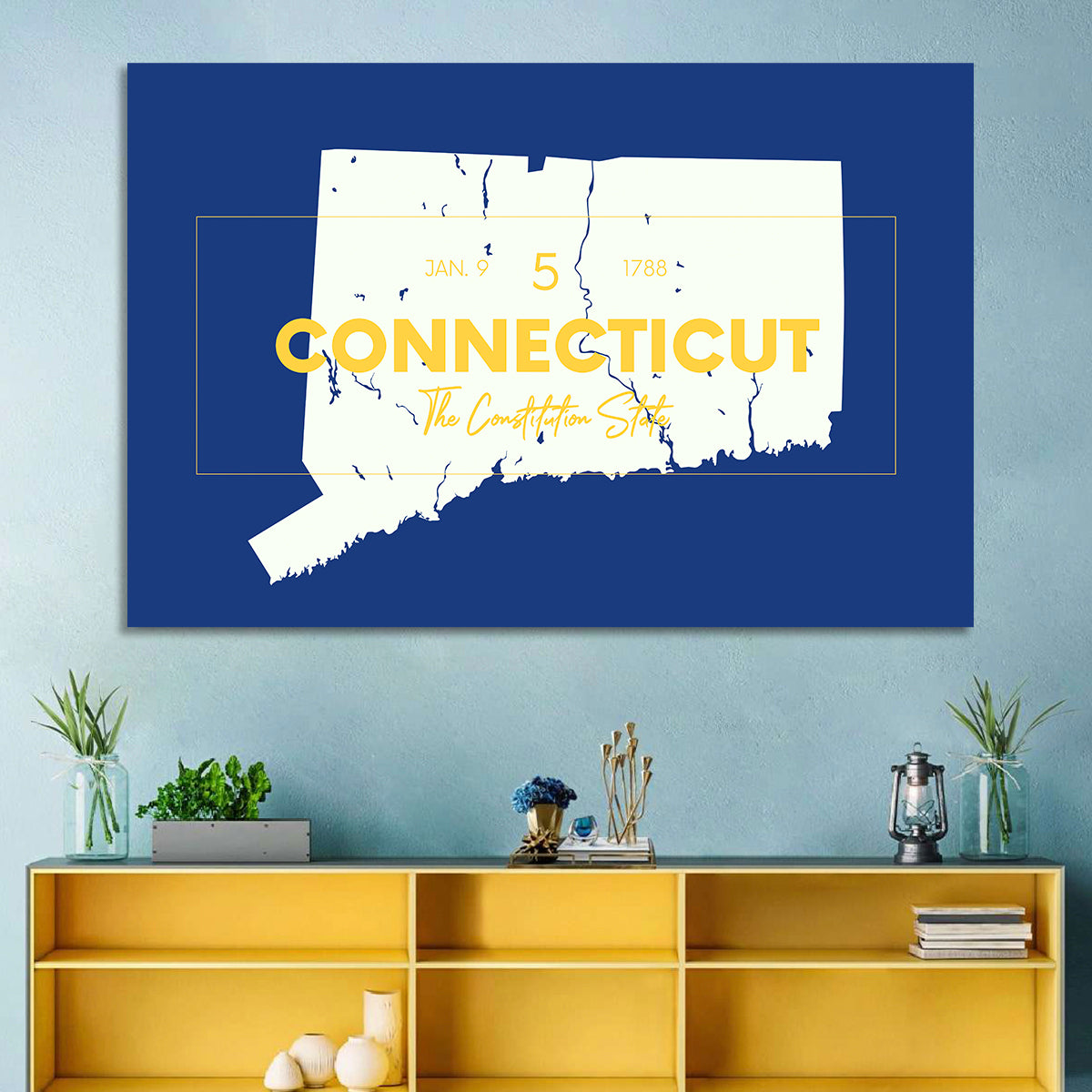 Connecticut State Silhouette Wall Art in a room, landscape