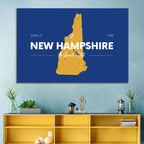 New Hampshire State Map, Blue and Gold Wall Art