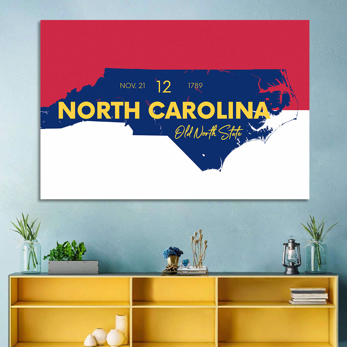 North Carolina Typographic Map Wall Art