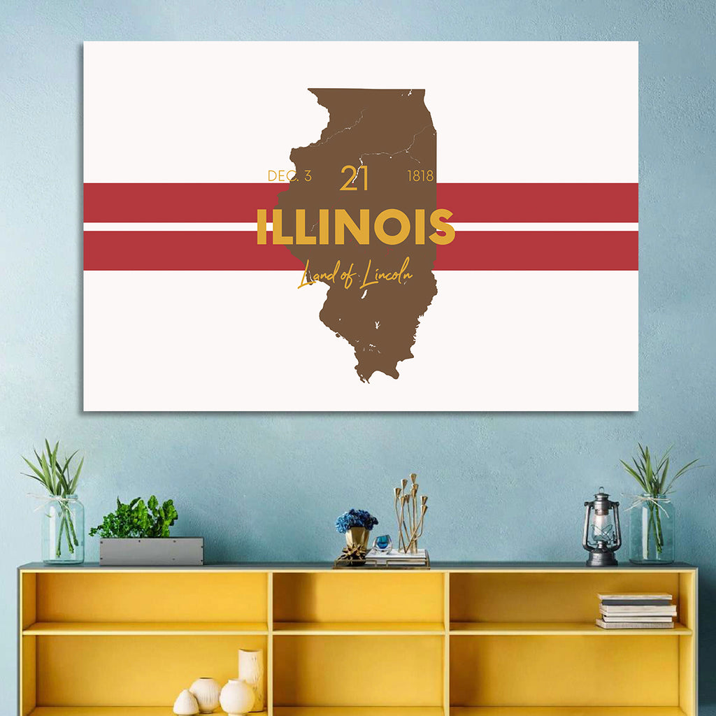 Illinois Map Land of Lincoln Wall Art