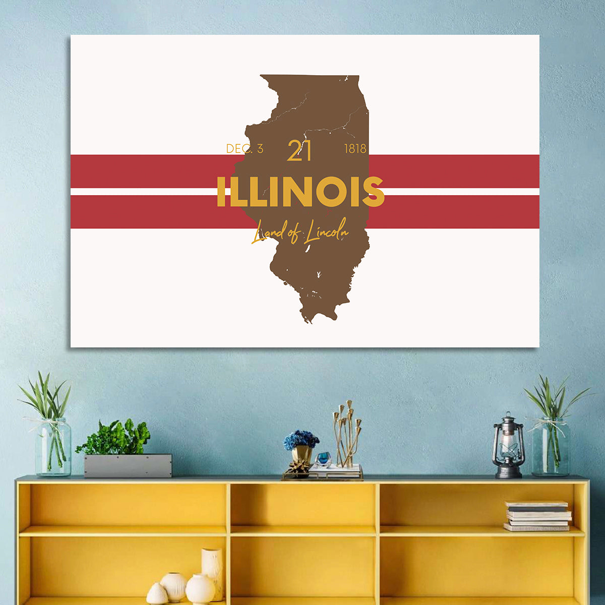 Illinois Map Land of Lincoln Wall Art