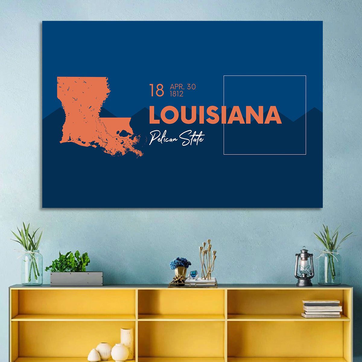 Louisiana Map, Pelican State Wall Art in a room, landscape