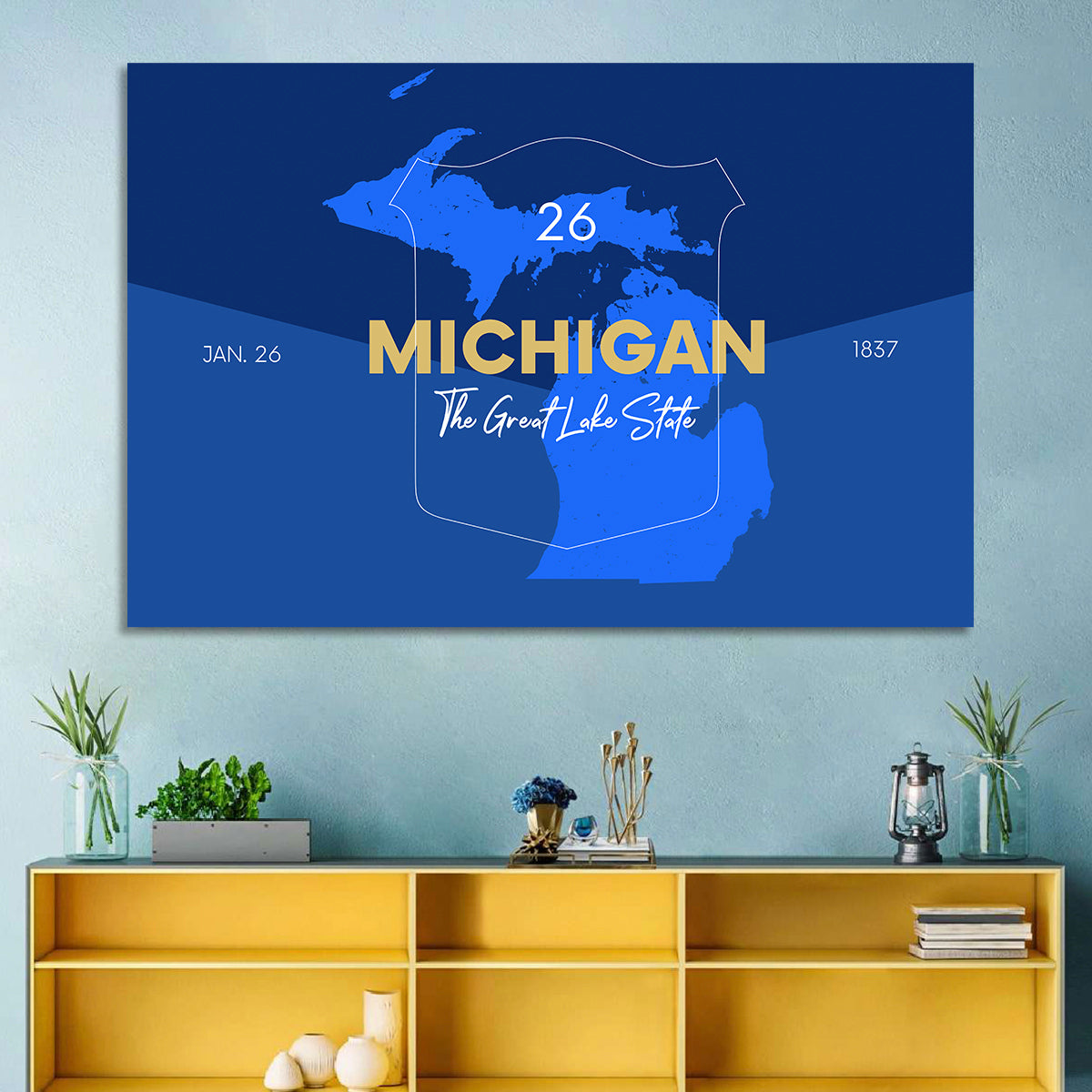 Michigan Shield Map Graphic Wall Art