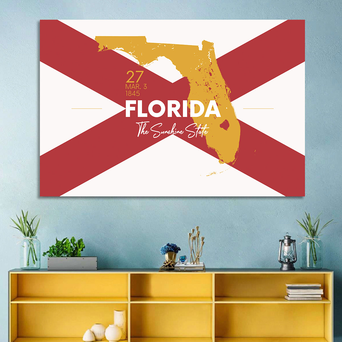 Florida Gold Map Graphic Wall Art in a room, landscape