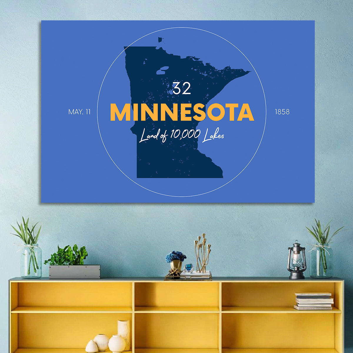 Minnesota State Outline Graphic Wall Art in a room, landscape