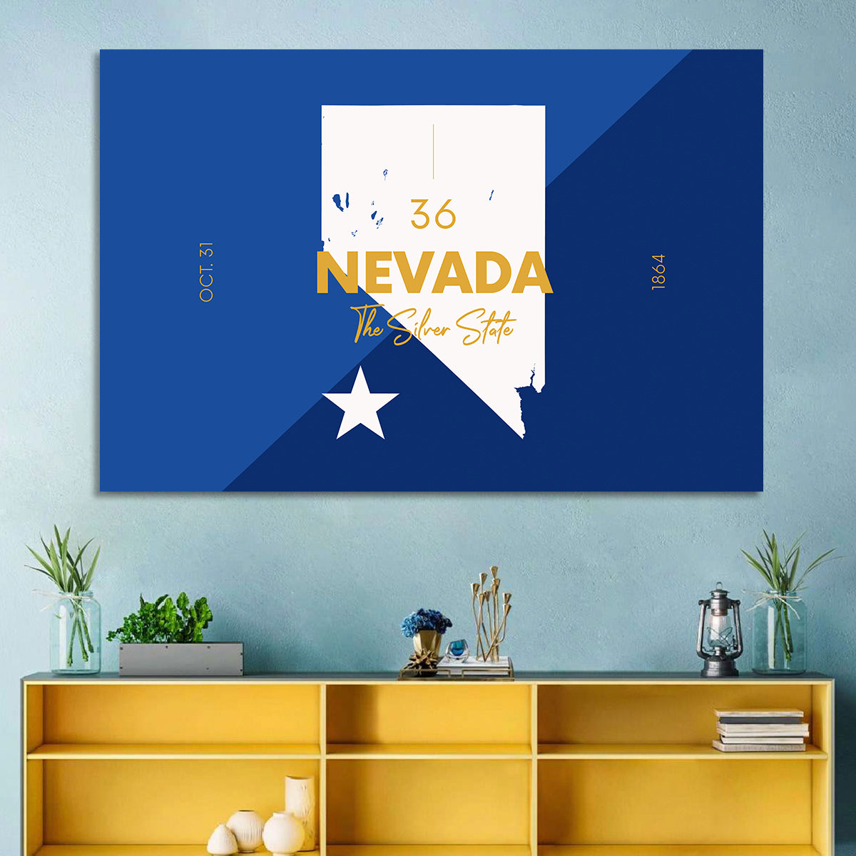 Nevada Map the Silver State Wall Art in a room, landscape