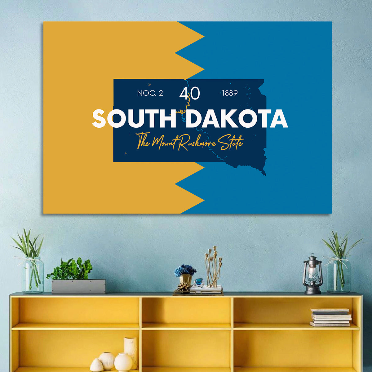South Dakota Silhouette Map Wall Art in a room, landscape