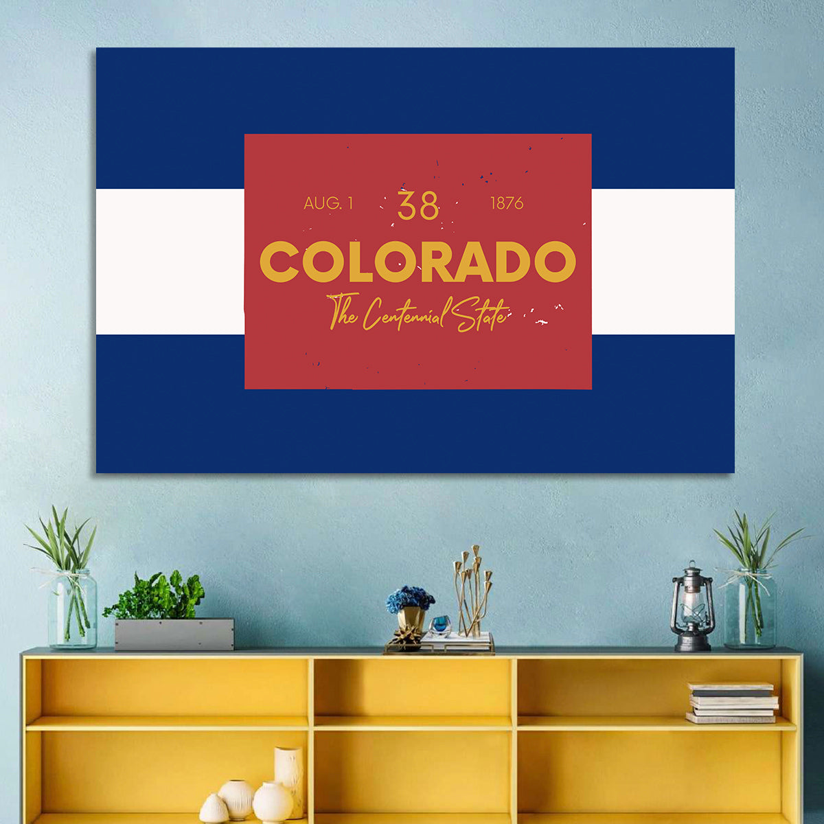 Colorado State Flag Map Wall Art in a room, landscape