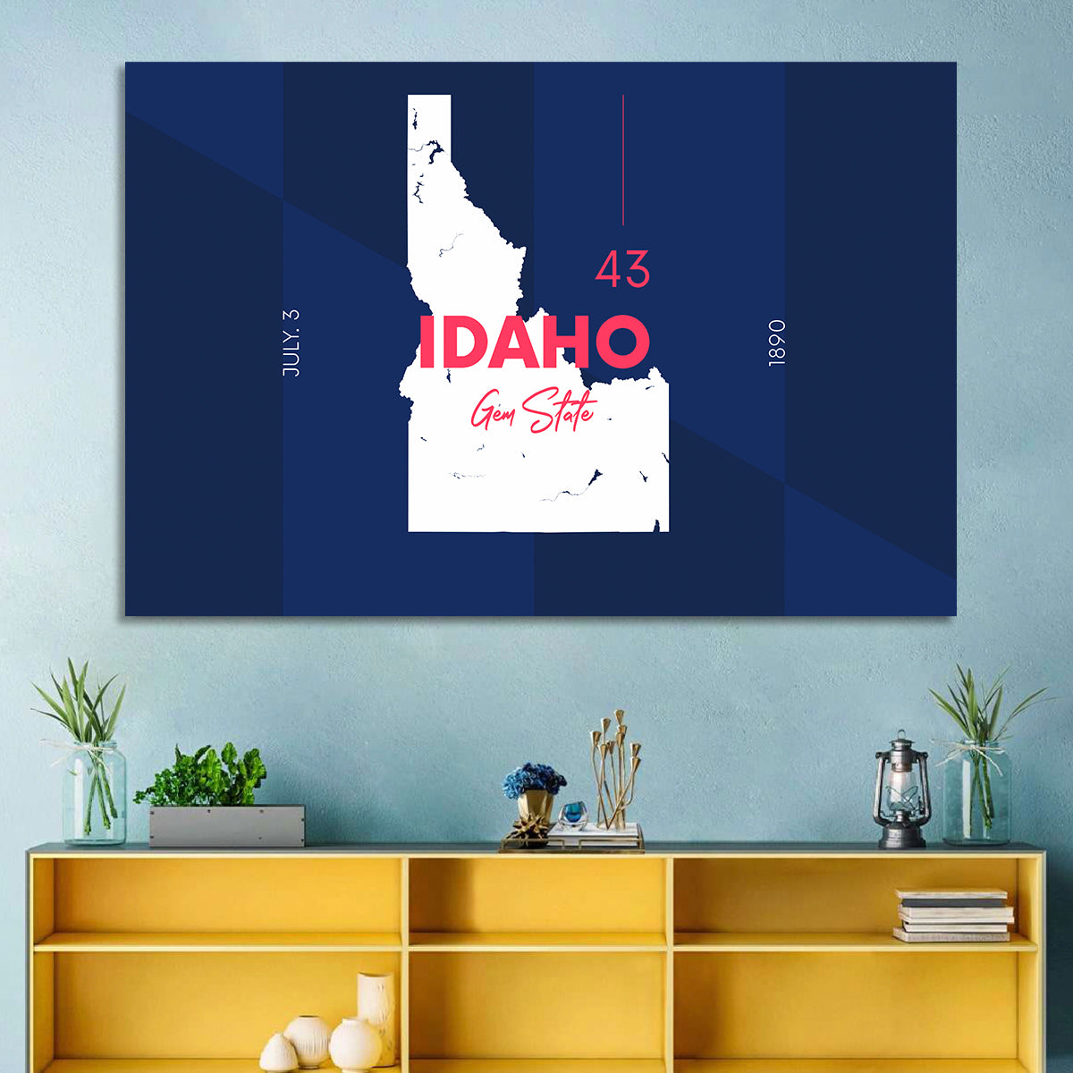 Idaho Gem State Map Wall Art in a room, landscape