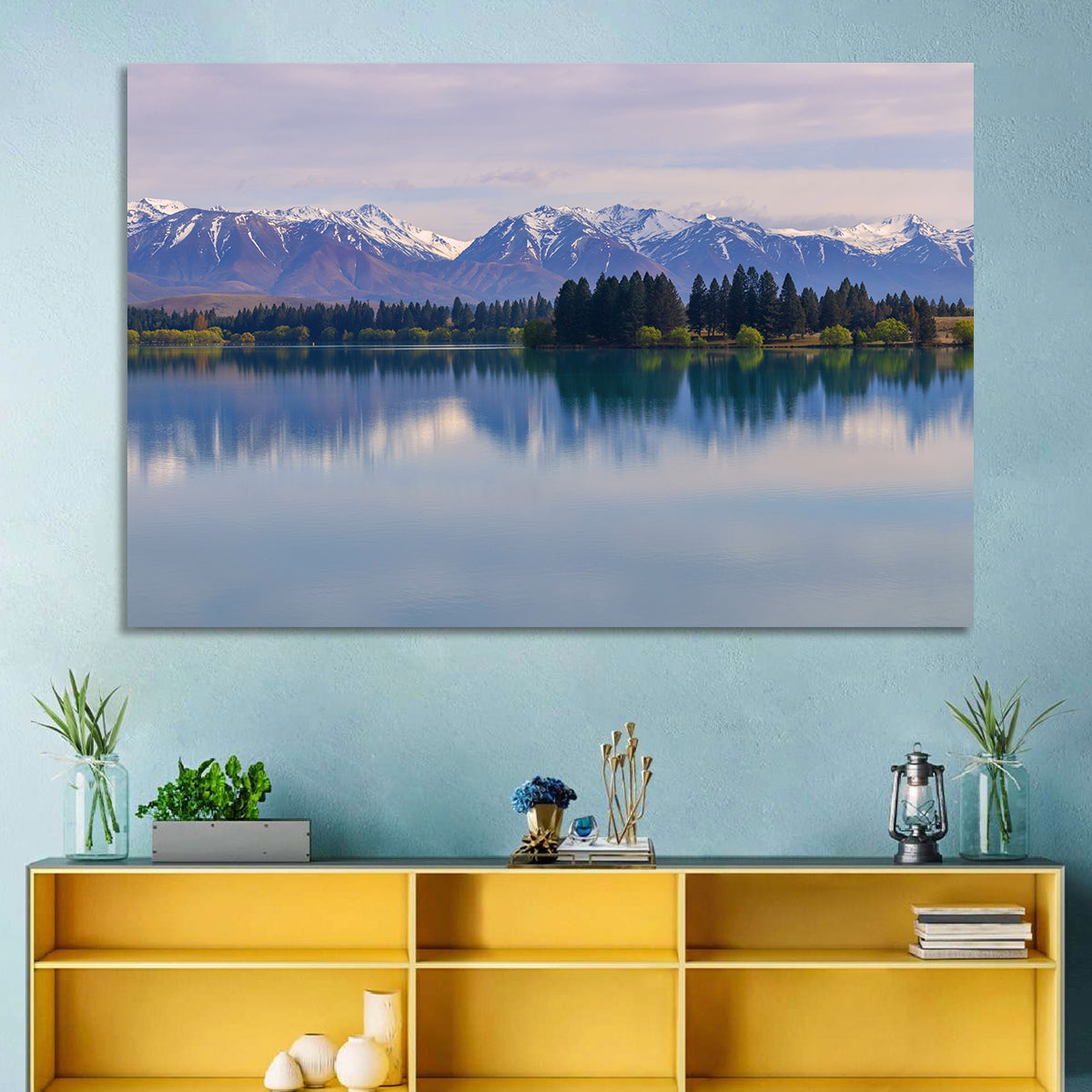 Ruataniwha Lake Reflection Wall Art in a room, landscape