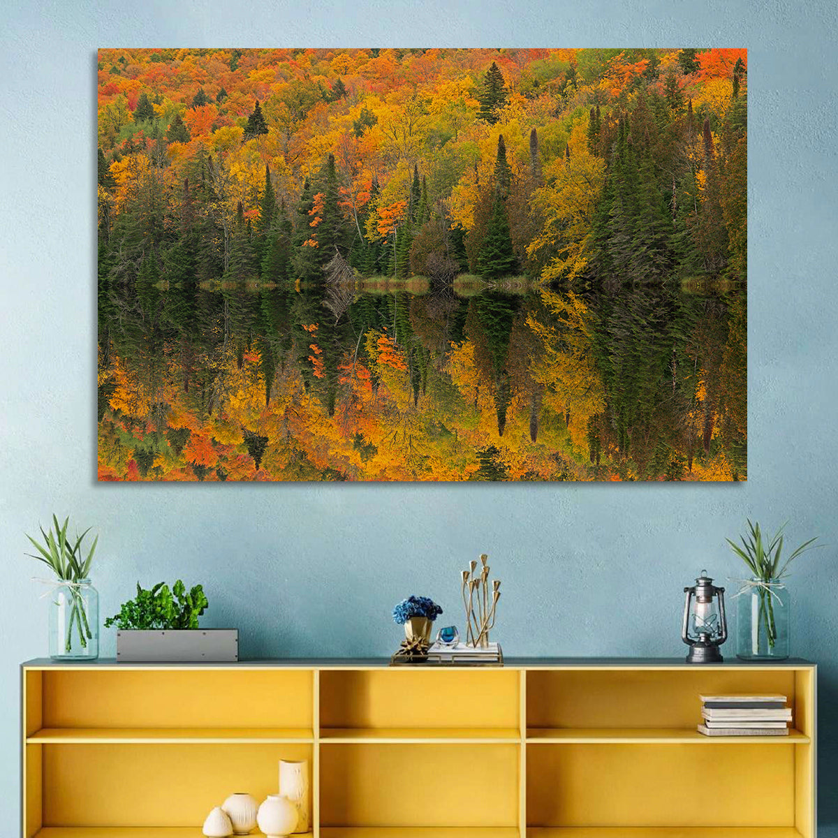 Ottawa National Forest Autumn Reflection Wall Art in a room, landscape